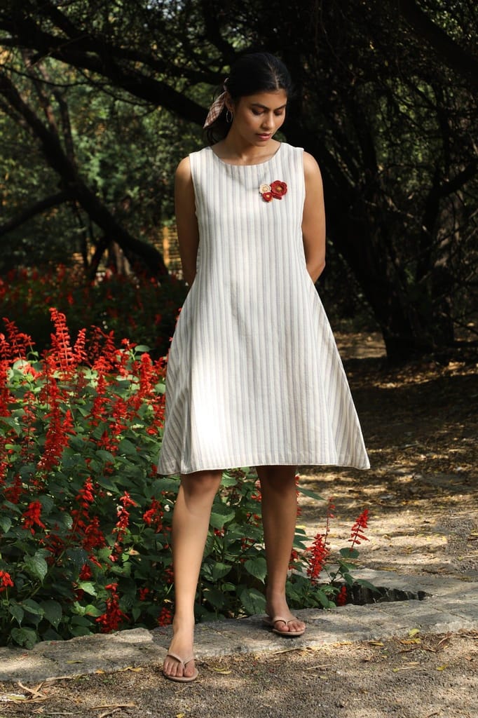 Arka Cotton Off-White Striped Dress view 2