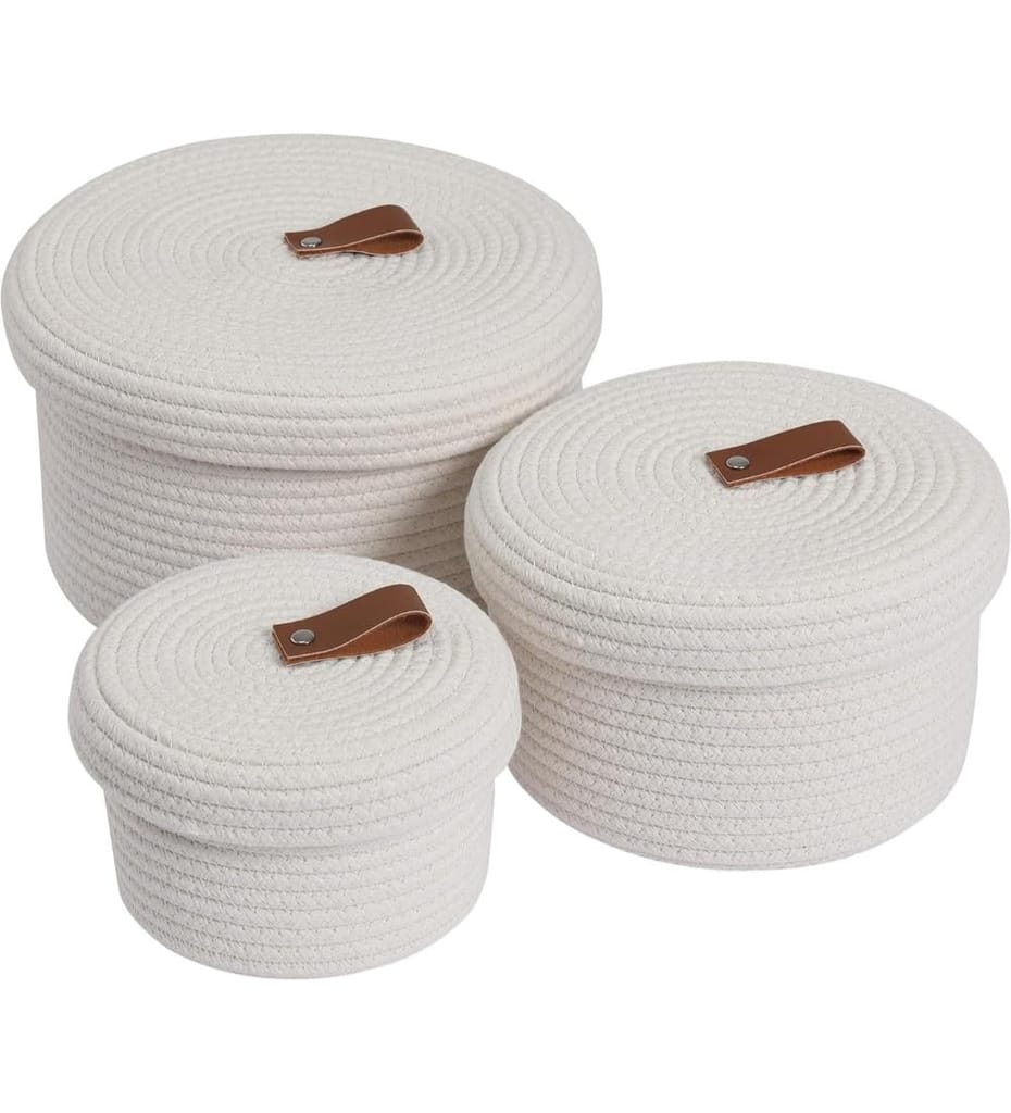 Generic Cotton 3 Pcs Set Roti Box Storage Basket With Lid (White)-PID66361