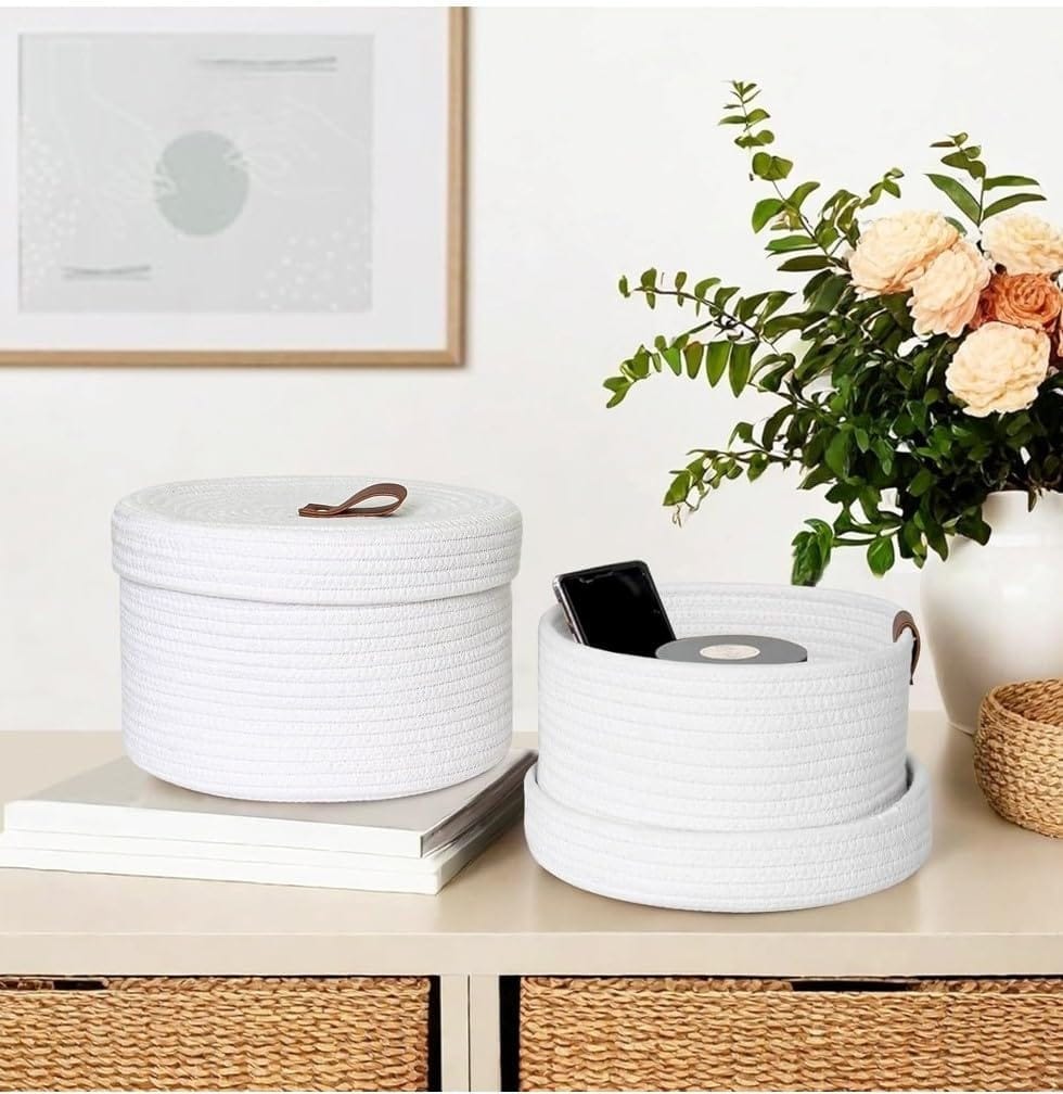 Generic Cotton 3 Pcs Set Roti Box Storage Basket With Lid (White)-PID66361 view 2