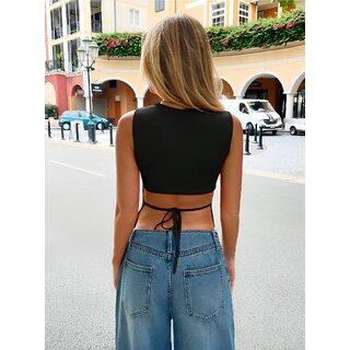 ATLIES Womens Black Sleeveless High Neck Crop Top view 2
