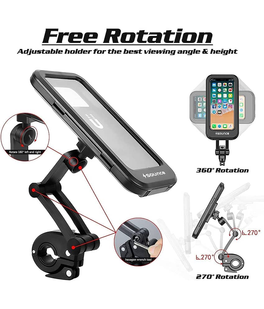 Bike Phone Mount Waterproof Cell Phone Holder 360 Rotation Motorcycle Smartphone Case Universal Bicycle Handlebar Sensitive Touch Screen Fit Below 4-7.2 Inches Smartphone view 2