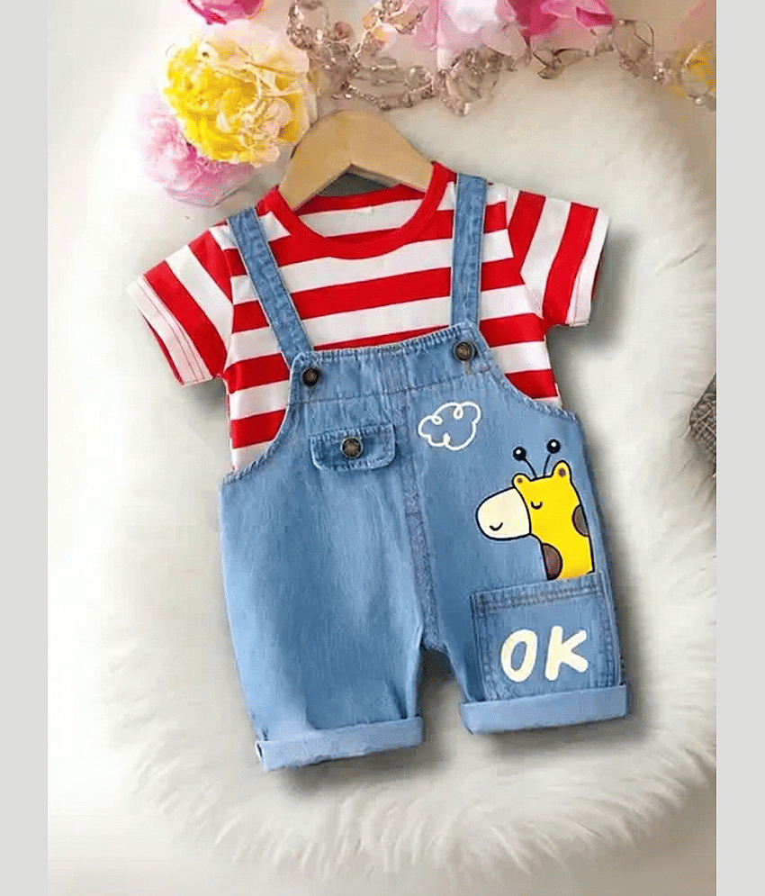 CUTEVIBE Pack of 1 Unisex Cotton Blend T-Shirt & Dungarees Set ( Multicolor ) view 2
