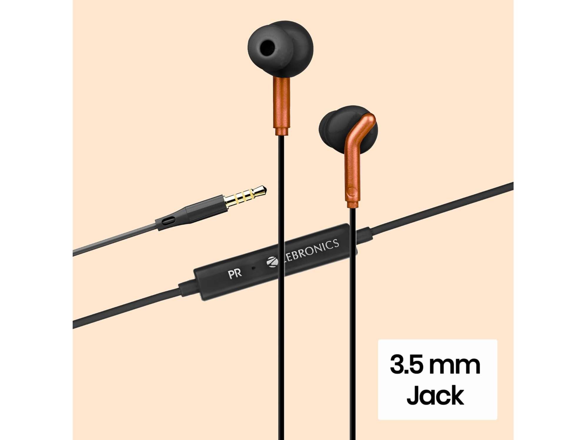Zebronics BRO 3.5mm Wired Earphones - Orange view 2