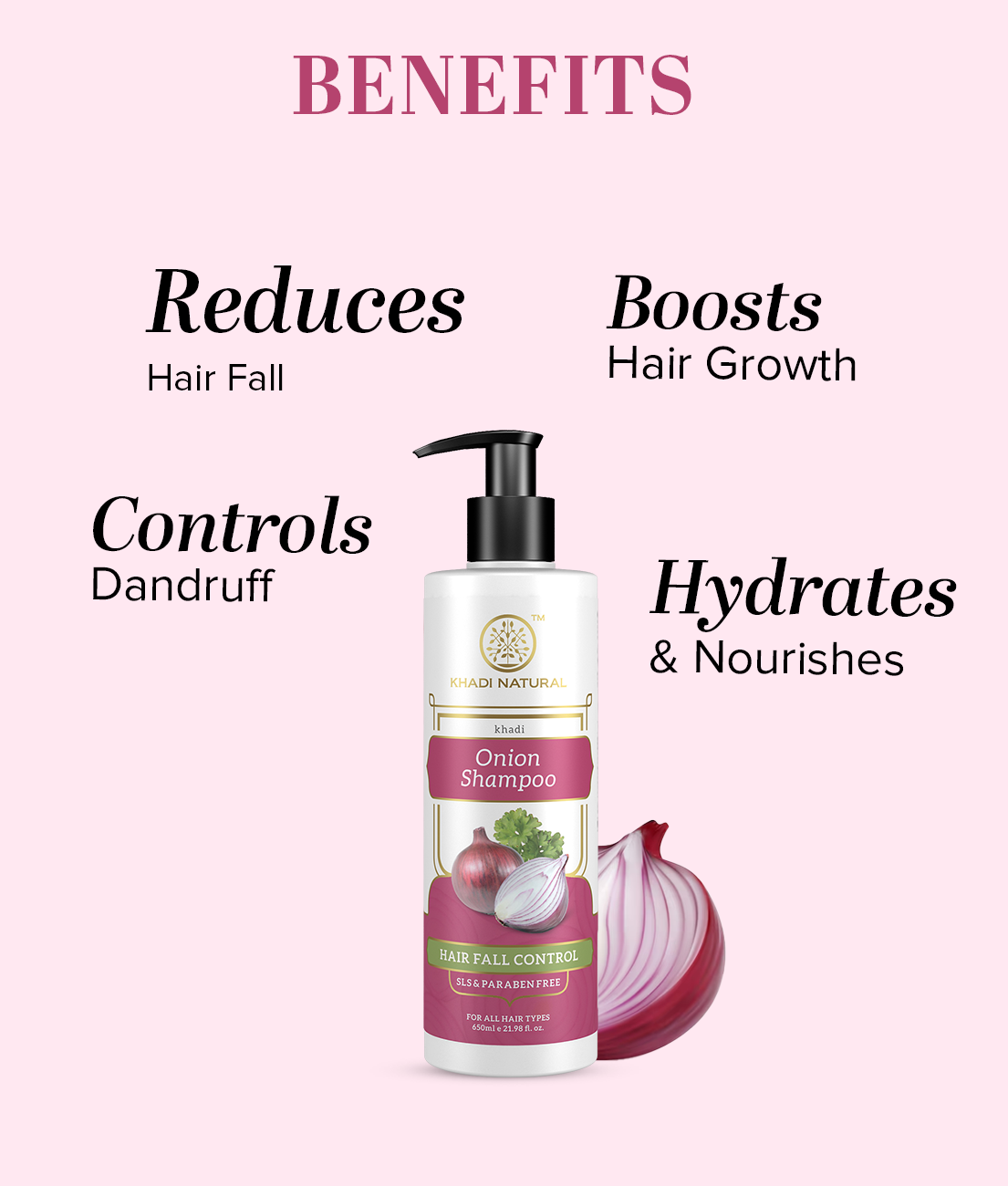 Khadi Natural Onion Shampoo For Hair Fall Control SLS & Paraben Free – 650ml view 2