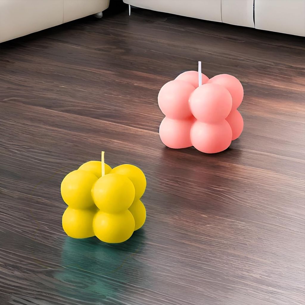 SS Enterprise Organic Soy Wax Bubble Candles, Scented Aromatic Fragrance, Smoke-Free Pillar Candles, Set of 2, Yellow-Pink, Home Decor view 2