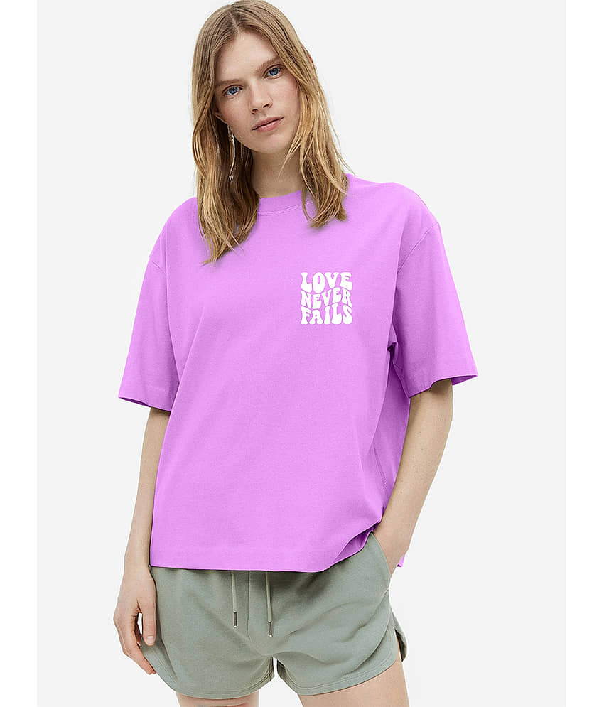 Faltu.co Women Cotton Printed Oversized Fit Round Neck T-Shirt ( Light Blue ) view 2