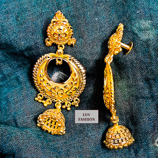 Traditional 1gm gold and micron plated jhumkis view 2