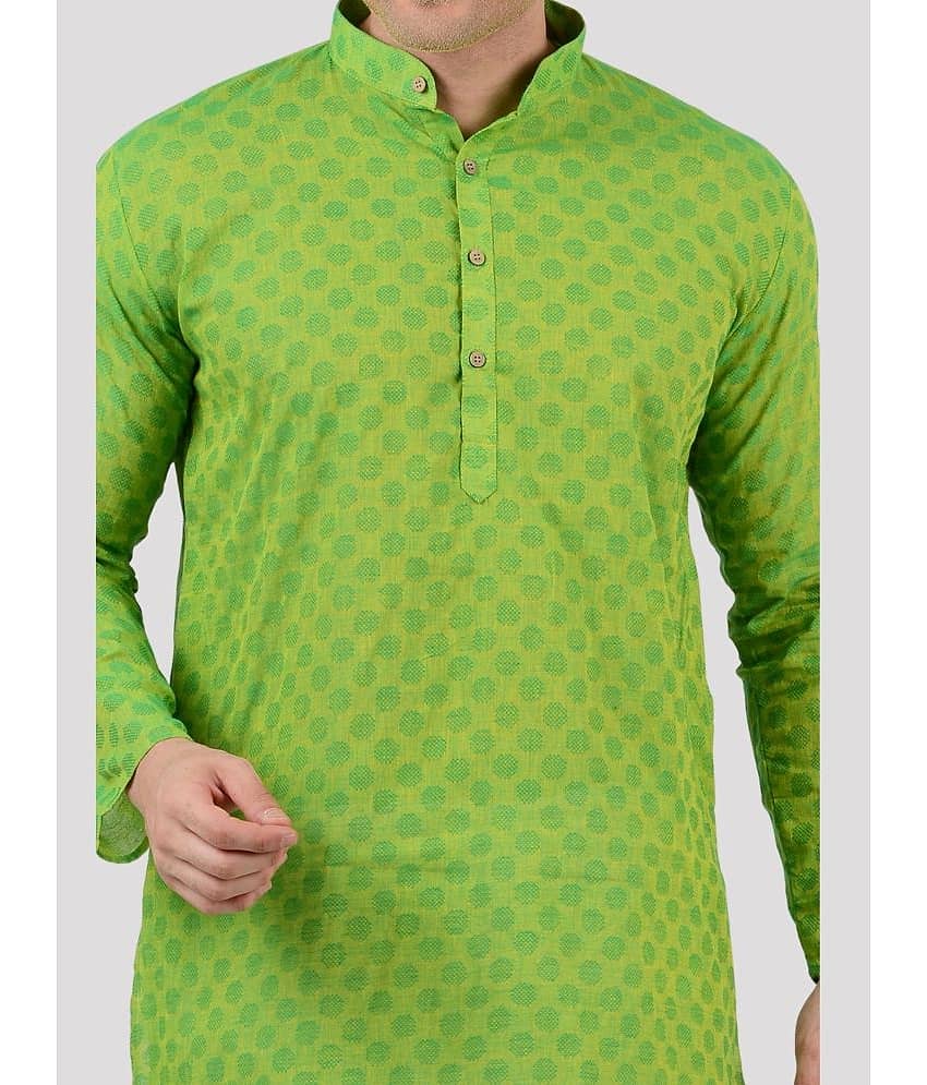 Maharaja - Green Cotton Blend Regular Fit Men's Kurta Pyjama Set ( Pack of 1 ) view 2