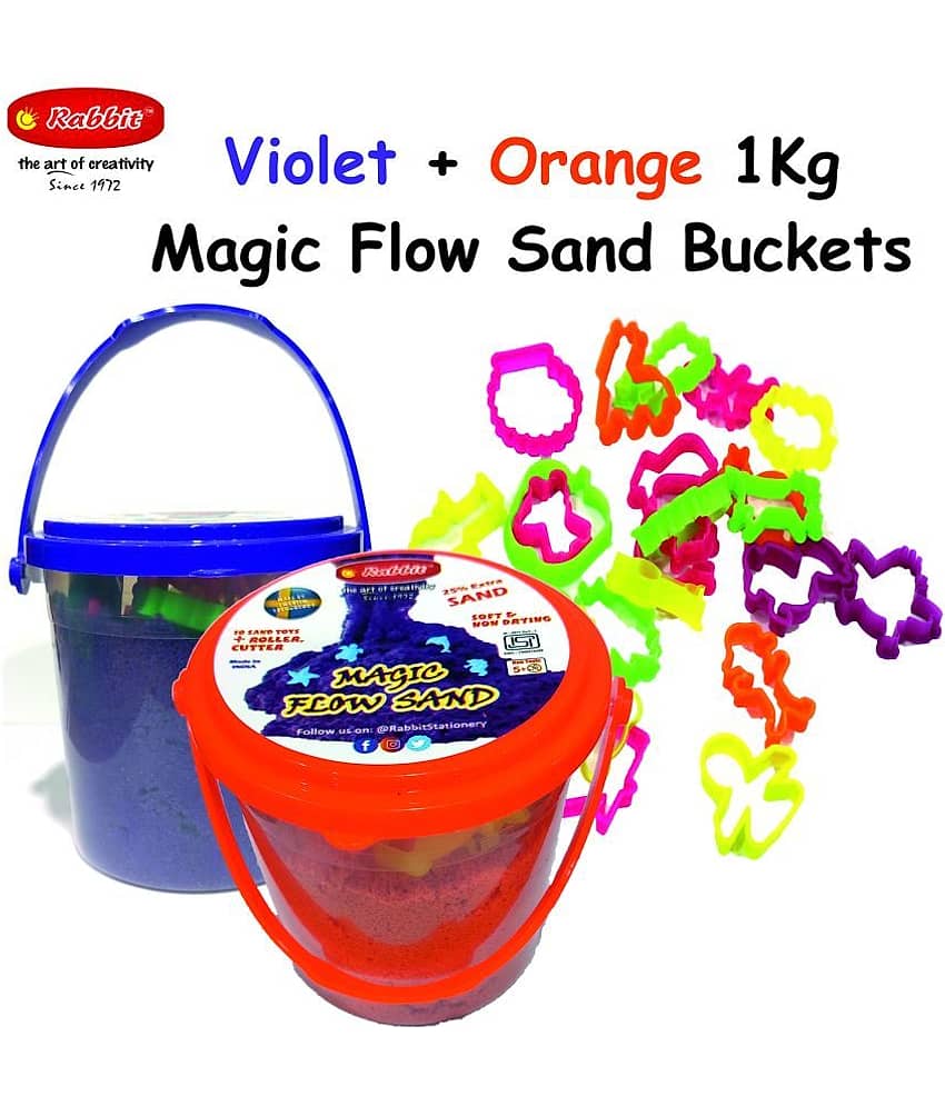 Rabbit 1Kg Magic Flow Sand Buckets Pack of 2 For Kids.(Purple-Orange) view 2