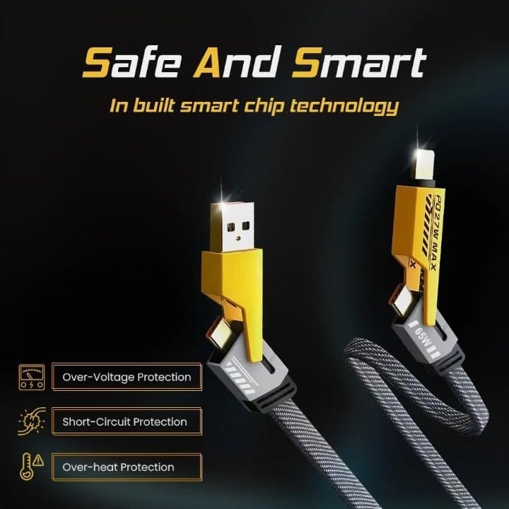 MuscleGrid 4-in-1 Metal Alloy Charging Cable ( Loos Packing ) view 2