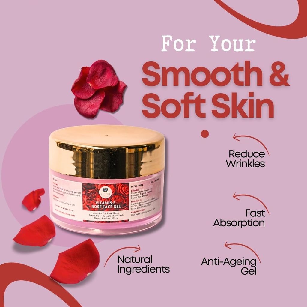 Veora Organics Vitamin E Rose Gel & Neem Multani Mitti Face Pack Combo | Hydrating Anti-Ageing Gel with Purifying Neem Mask | Deep Cleansing, Acne Care & Oil Control | Natural Skincare | 100g + 120g view 2
