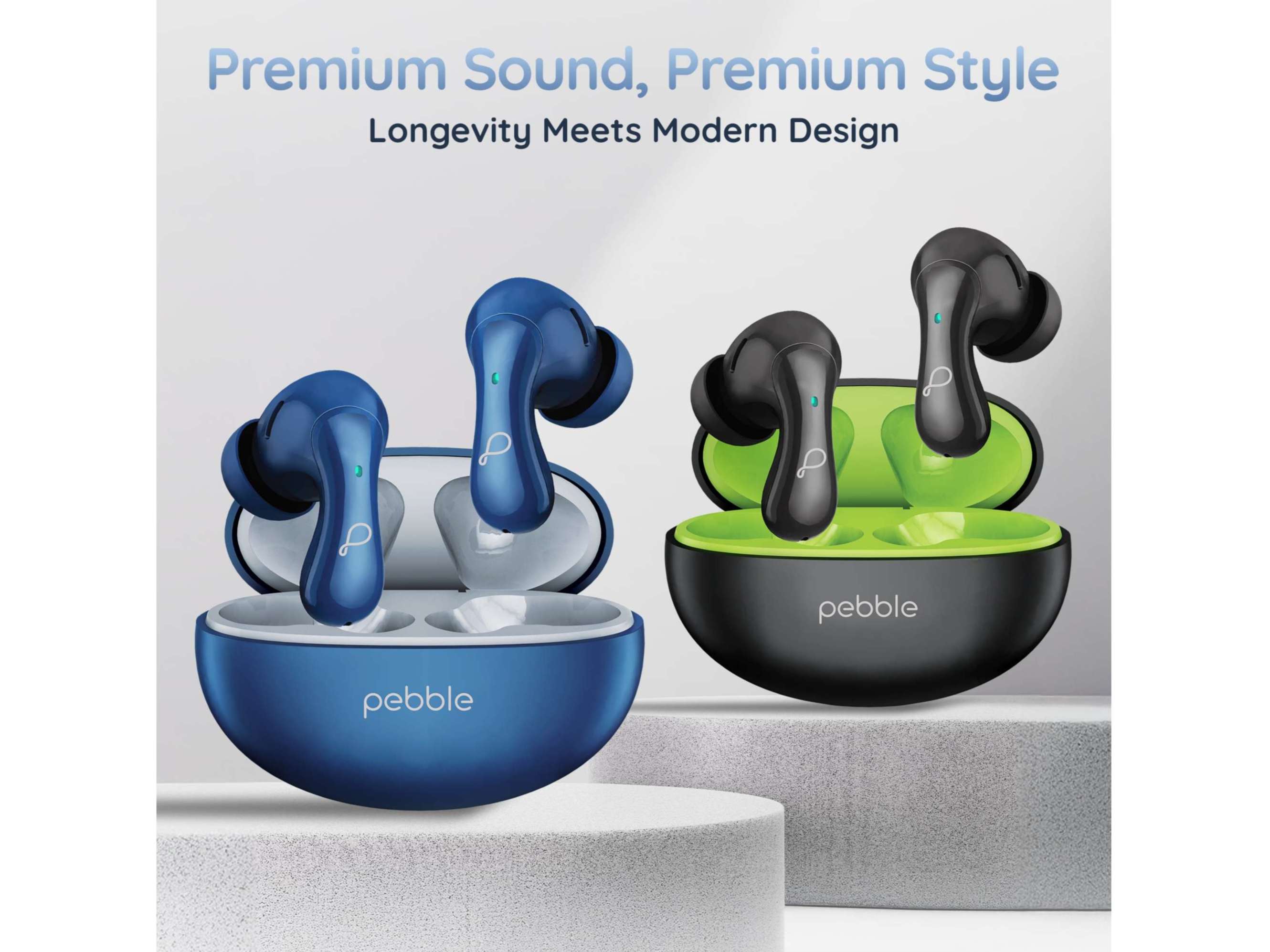 Pebble CurveBuds Earbuds - Midnight Blue view 2