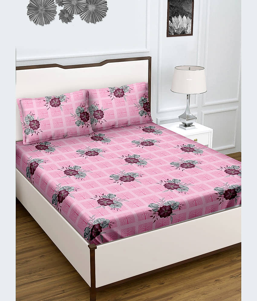 Bella Casa Cotton Double Bedsheet ( Pink ) view 2