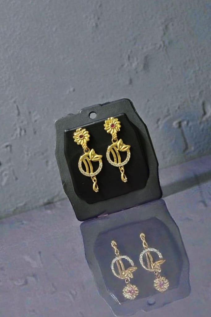 Gold Plated Daily Wear American Diamond Earrings view 2