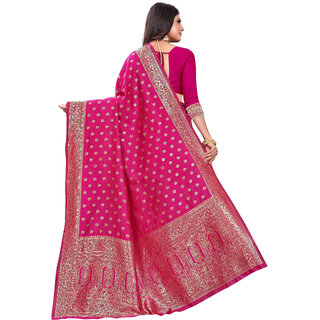 LEAFSY Embellished Banarasi Pure Silk Saree (Pink) view 2