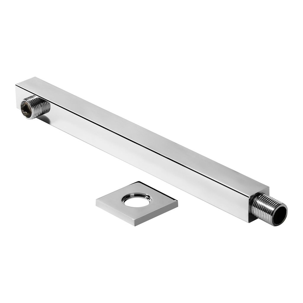 Orvos Shower arm, Straight Square, Premium 304 Stainless Steel Grade, with Salt Tested Chrome Plating, 15 inches, for Front fit Showers in high end Luxury bathrooms view 2