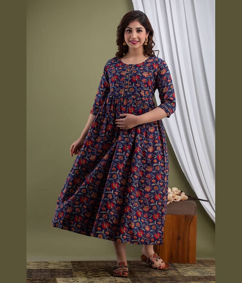 Nevisha Style Blue Cotton Maternity Tops view 2