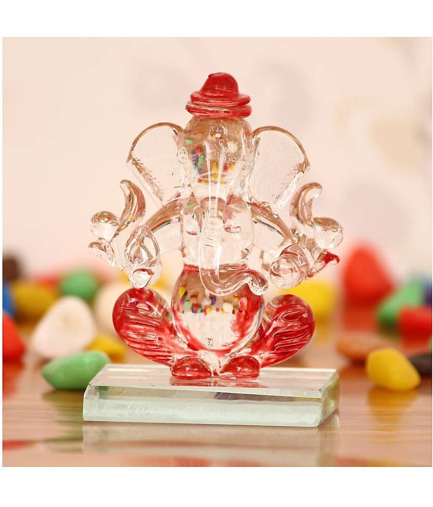 eCraftIndia Red & Transparent Double Sided Crystal Car Ganesha Showpiece view 2
