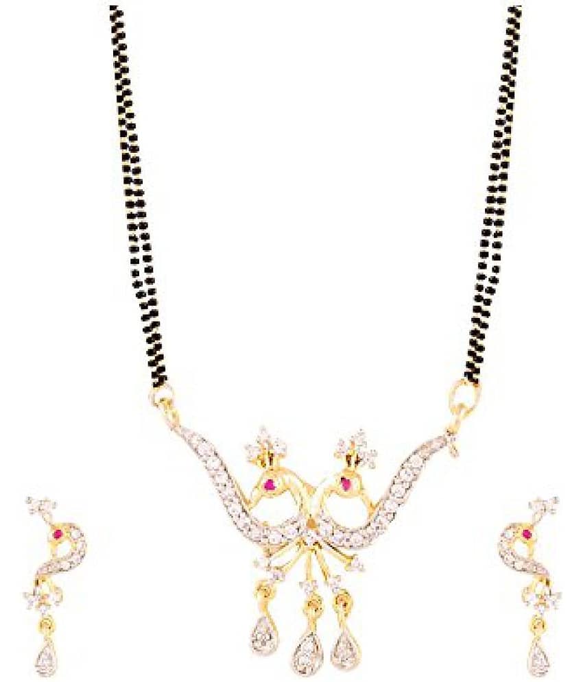 YouBella American Diamond Gold Plated Mangalsutra with Chain and Earrings view 2