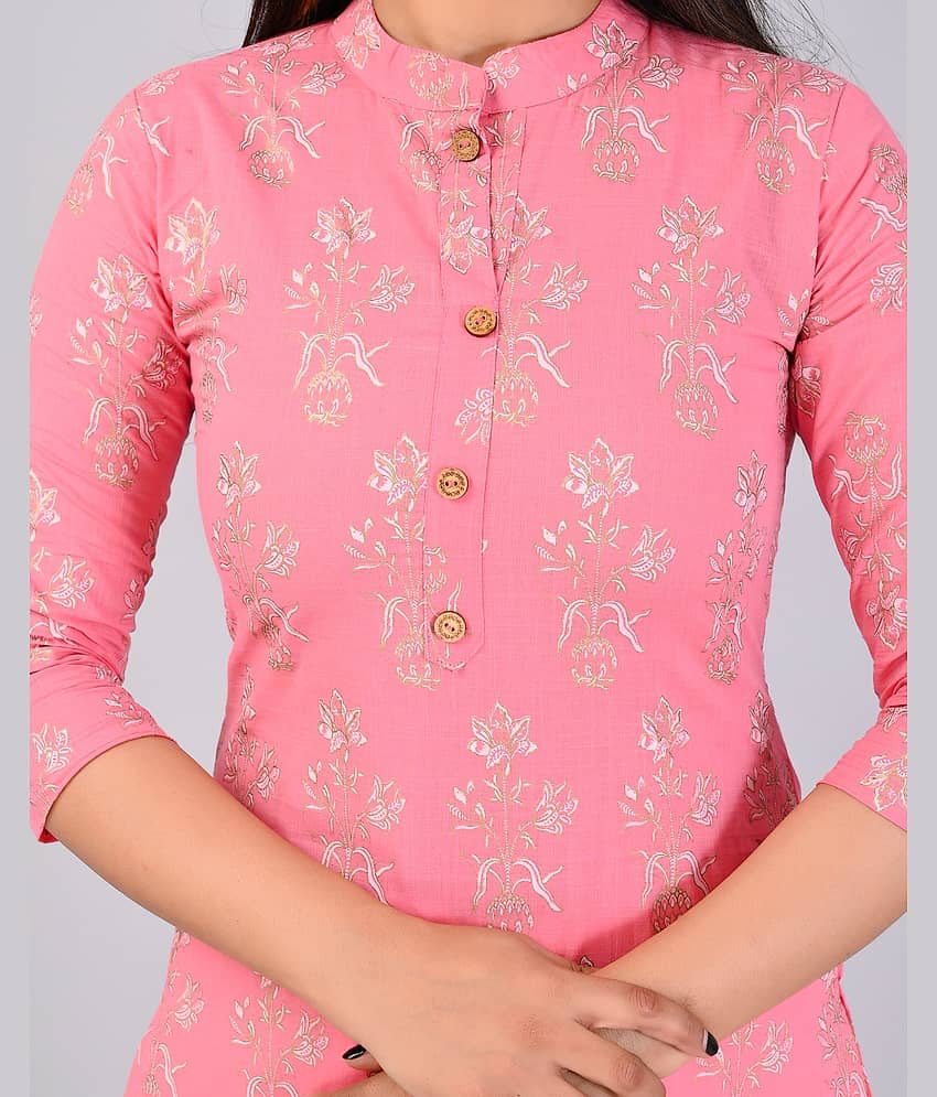 MAUKA Rayon Printed Straight Women's Kurti - Pink ( Pack of 1 ) view 2