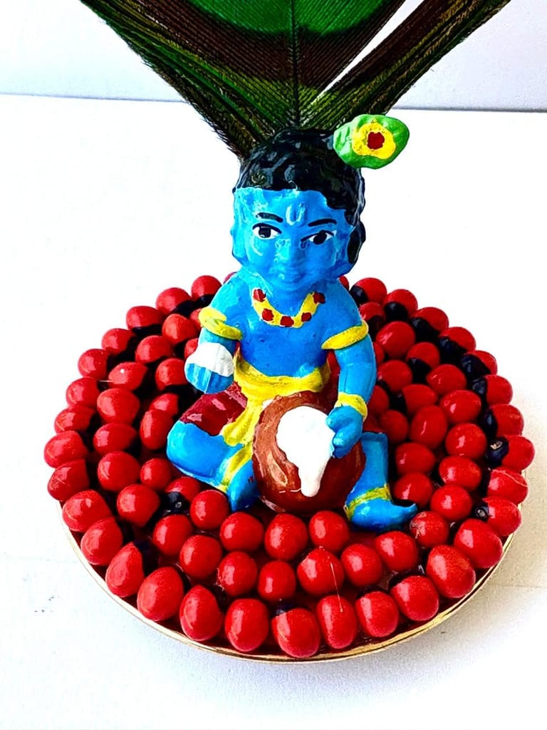 Guruvayoor Lord Krishna Idol with Peacock Feather and Kunnikuru Beads view 2