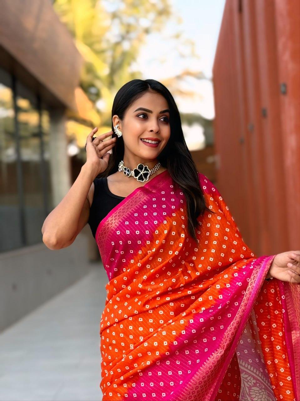 dola silk bandhani saree view 2