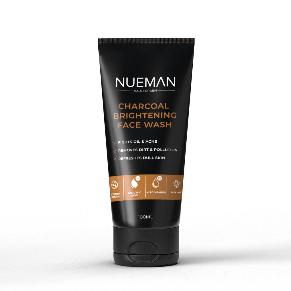 NUEMAN Charcoal Brightening Face Wash | For Men | All Skin Types | With Salicylic Acid, Niacinamide, Aloe Vera & Neem | Fights Acne, Oil, Dullness | Dermatologically Tested