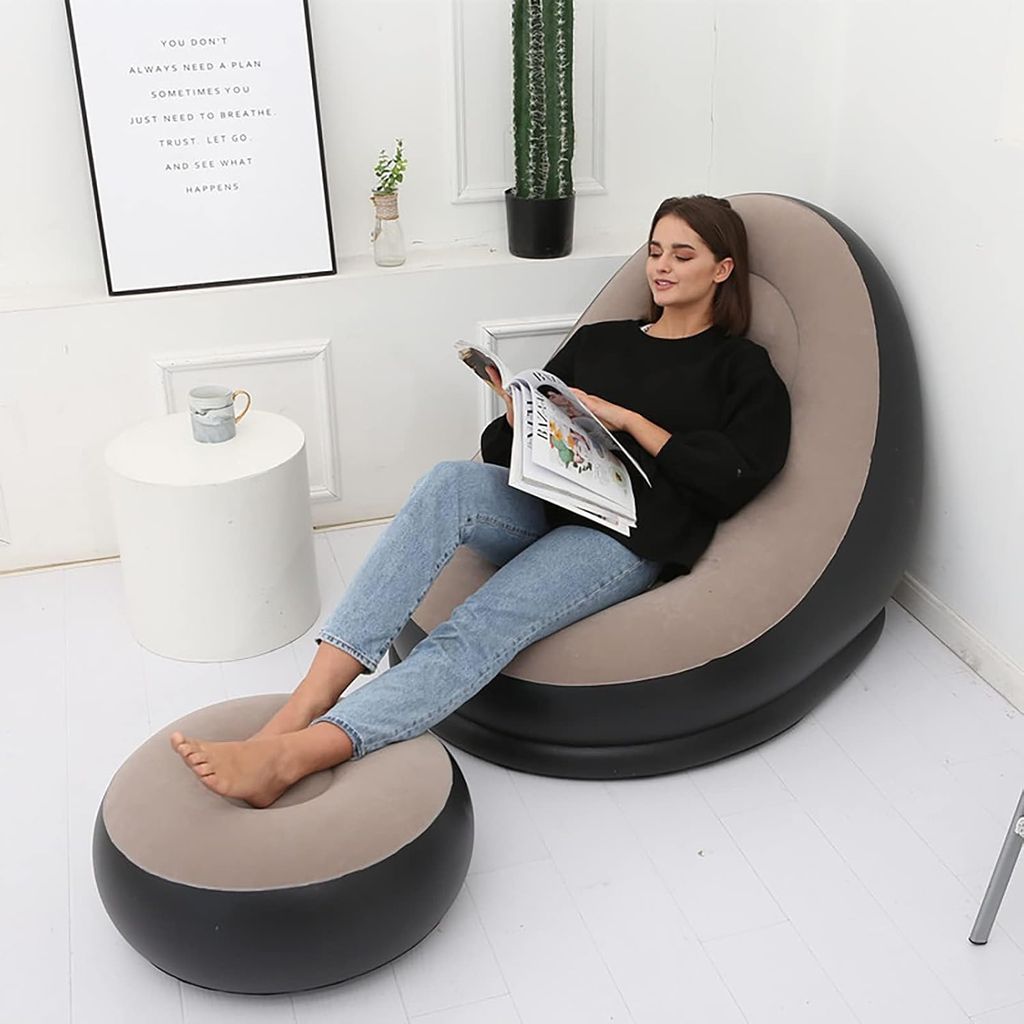 Inflatable Lounge Air Sofa Chair with Foot Stool – For Kids & Adults view 2