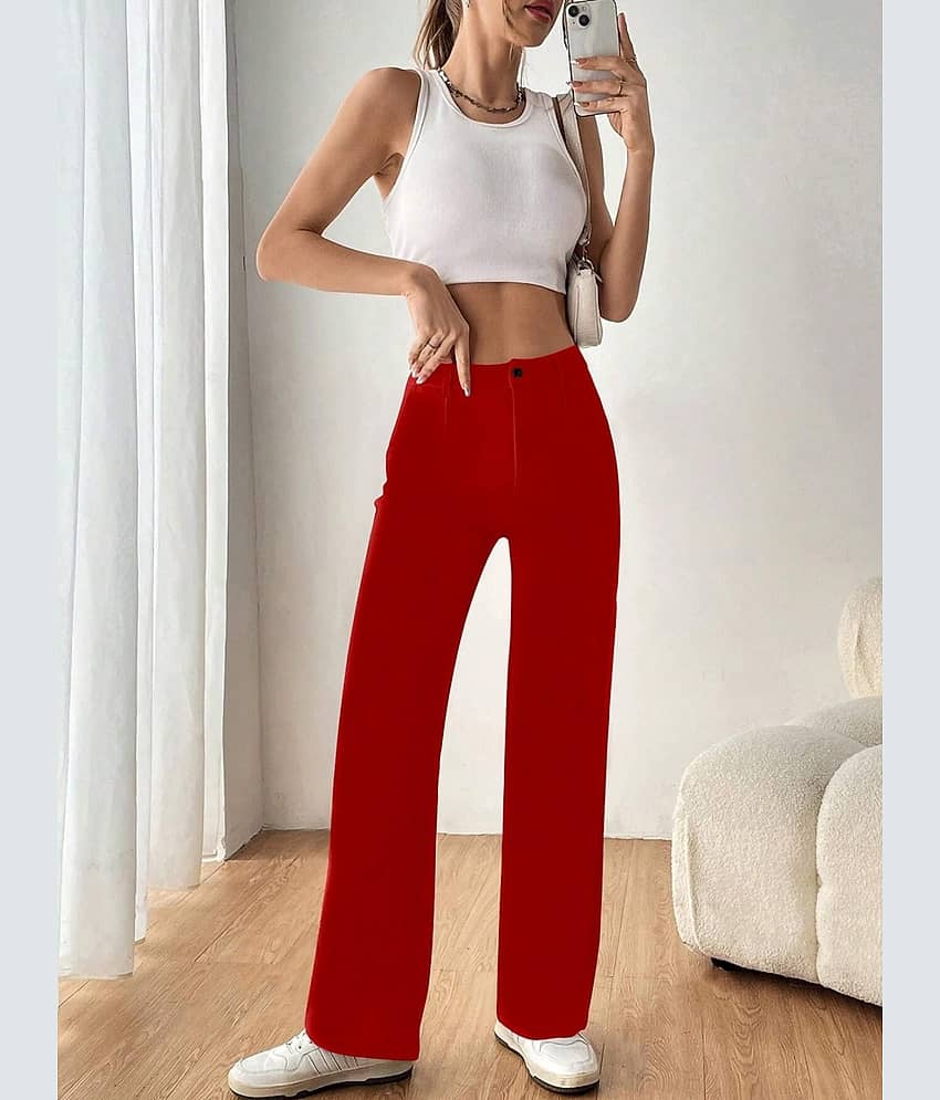 TOOCHKI Pack of 1 Lycra Relaxed Women's Formal Pants ( Red ) view 2