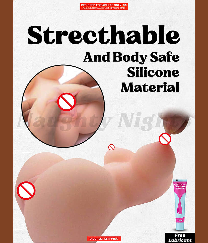 Half Body with Hymen Blood Male Masturbator Silicon 2 in 1 Vagina + Breast Mini Sex Doll For Men By Naughty Nights with Free Lube view 2