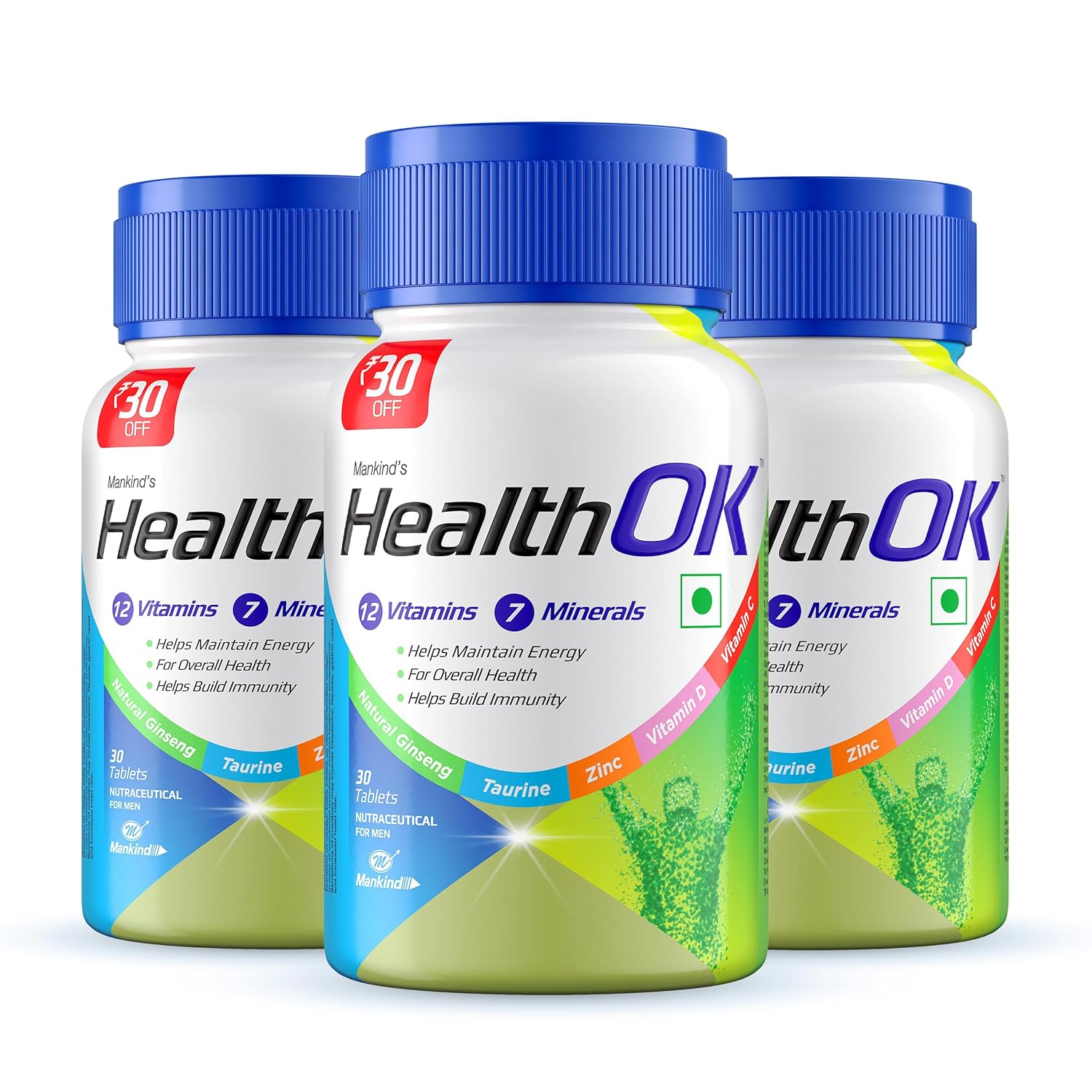 Health Ok Daily Multivitamin for Energy & Overall Health for Men30 Tablets x 3 (3 x 30 Tablets) view 2