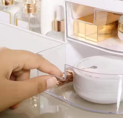 Plastic Desk Organizer with Drawer Makeup Cosmetic Storage Boxes Stationery Holder Home Office Desktop ( White ) view 2