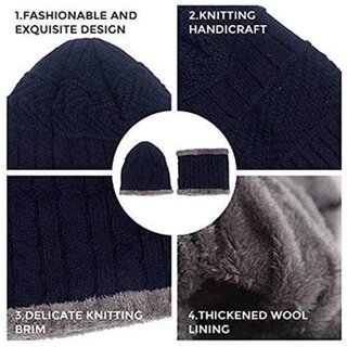 Eastern Club Unisex Blue Woolen Winter Cap (Pack of 2) view 2