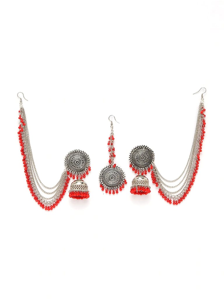 Pujvi Fashions Red Bahubali Earring Set view 2