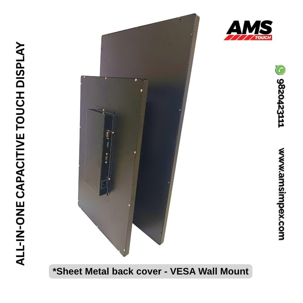 AMS TOUCH 23.8" Hybrid Capacitive Touch Monitor Without Stand, FHD A+ IPS Panel,1920 X 1080, 10 Multi Touch Points, Zero Bezel, IP65 Front, Metal, WALL MOUNTABLE view 2