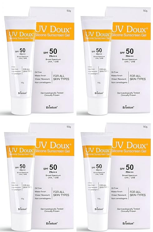 Brinton Healthcare UvDoux Face & Body Sunscreen gel with SPF 50 PA+++ in Matte Finish and Oil Free Formula| Water Resistant Sunscreen| Protection against UVA/UVB Rays50 gm x Pack of 4