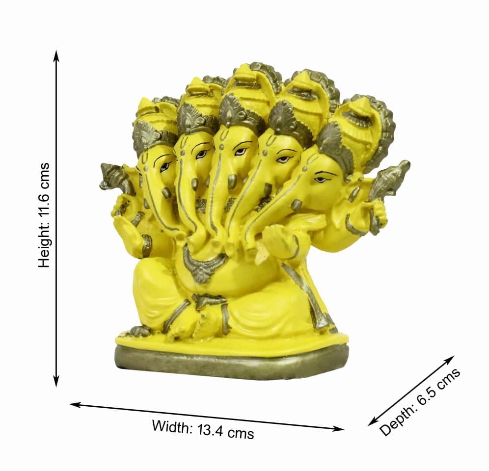 COPPERHOARD Panchmukhi Ganesh Blessing Ganesha Statue Murti for Home Temple Decor (Yellow) view 2