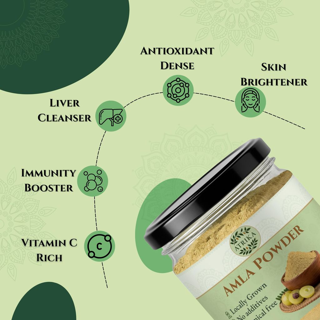 Atrika Amla Powder 200g | Pure & Natural Amla Powder for Hair Growth, Immunity & Skin Glow | Triple-Sifted | Face Pack | 100% Herbal | No Additives or Preservatives view 2