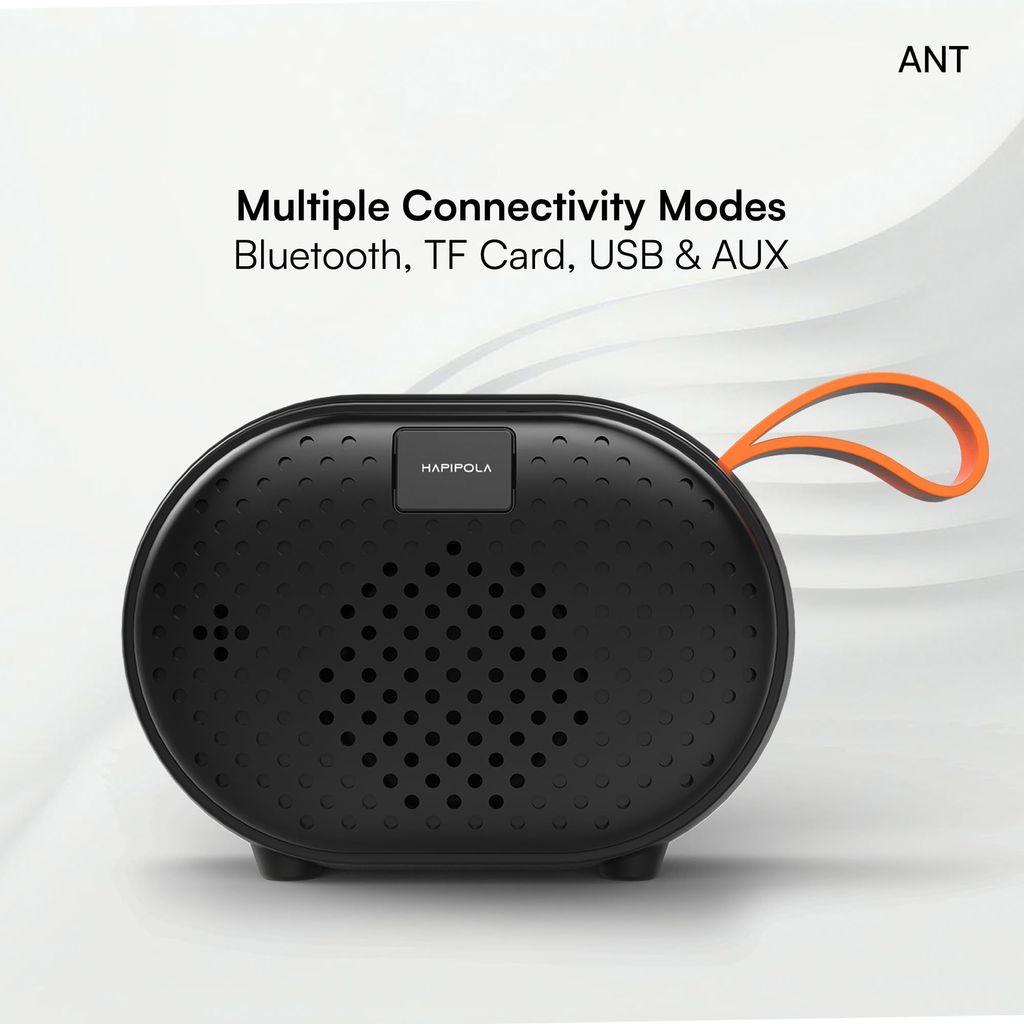 HAPIPOLA BLUETOOTH SPEAKER ANT Immersive Audio | Good Bass | Light Weight 5 hours Playback | Playback Control AUX, USB, TF Card | Upto 10m Range Hands-free calls | Micro Interface view 2