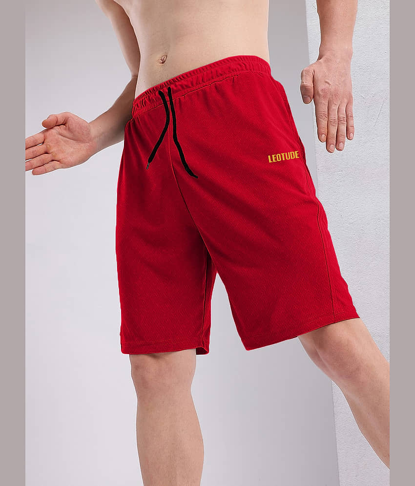 Leotude Red Cotton Blend Men's Running Shorts ( Pack of 1 ) view 2