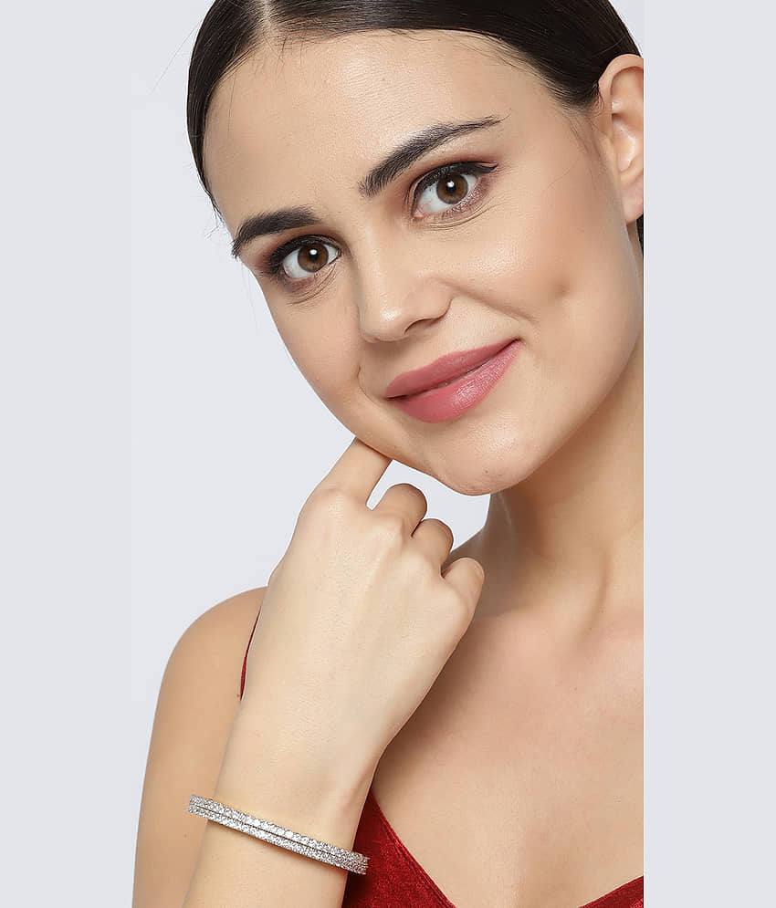 Priyaasi Beautiful White American Diamond Gold Plated Bangles for Women and Girls view 2