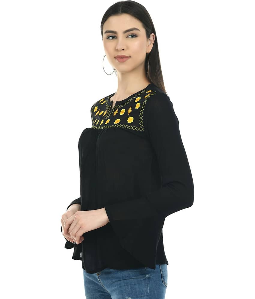 SAAKAA Women's Rayon Regular Top ( Black ) view 2