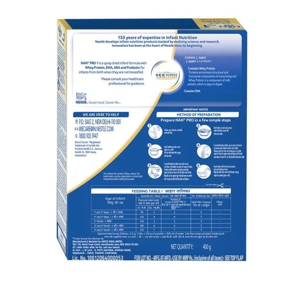 Nestle NAN PRO Stage 1 Infant Formula With Probiotic Powder 400 Gms view 2