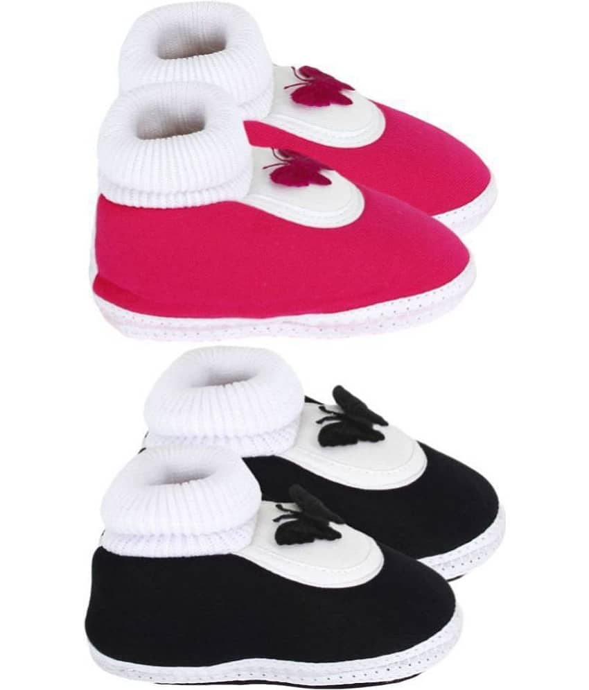 Neska Moda Pack Of 2 Baby Infant Soft Black and Pink Booties/Shoes For 0 To 12 Months view 2