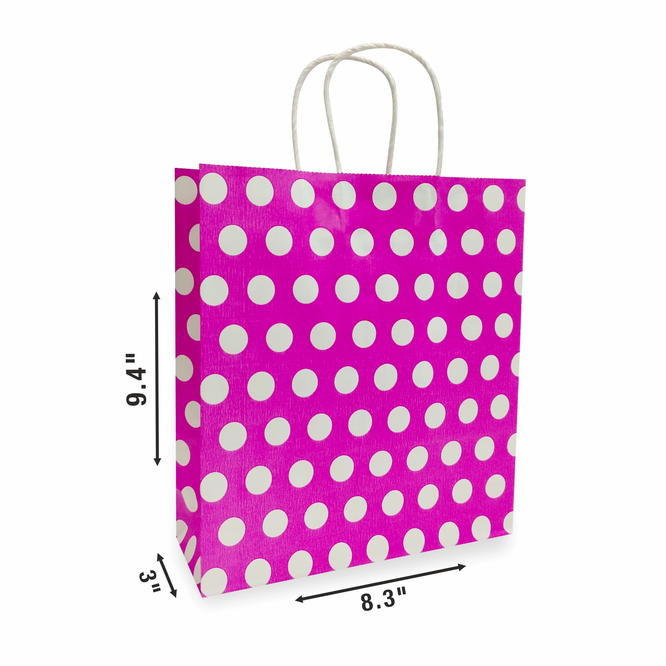 Pink Polka Dot Printed Party Paper Gift Bags, Ideal For Kids Birthday Party, Wedding Party, Office Party, Christmas Party & Festive Holiday Party (Size: 9.4 x 8.3 x 3 inch) - 12 view 2