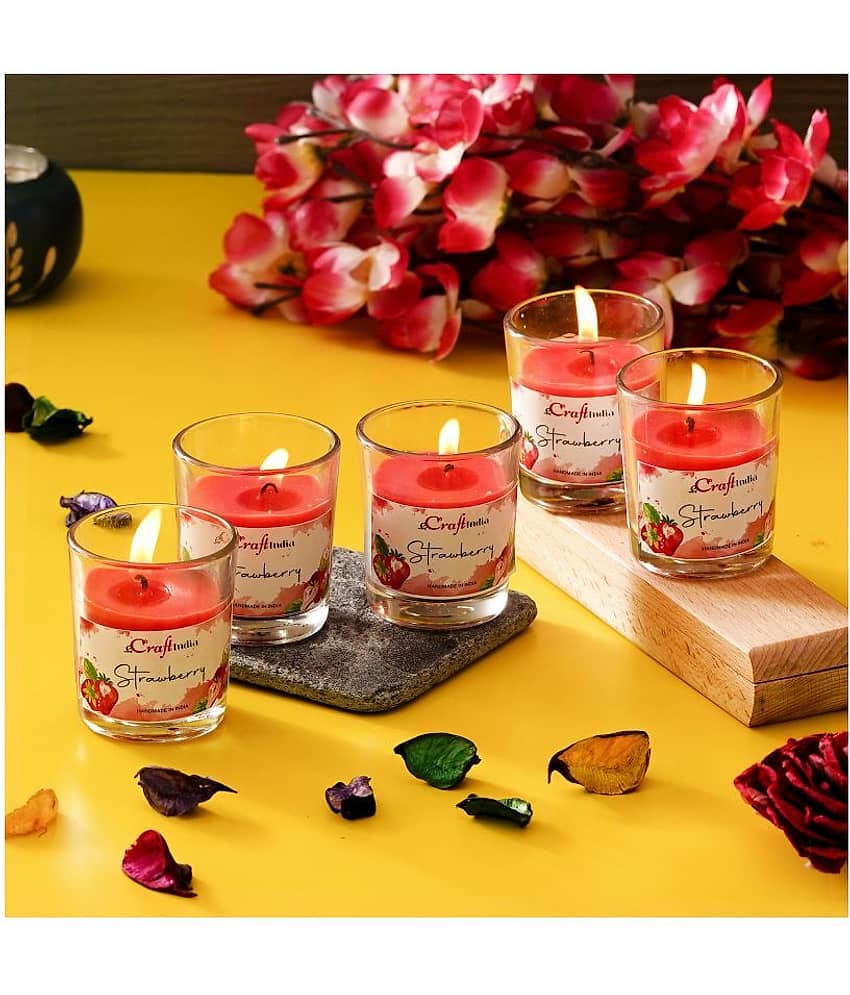 eCraftIndia Set of 5 Strawberry Scented Glass Candle view 2