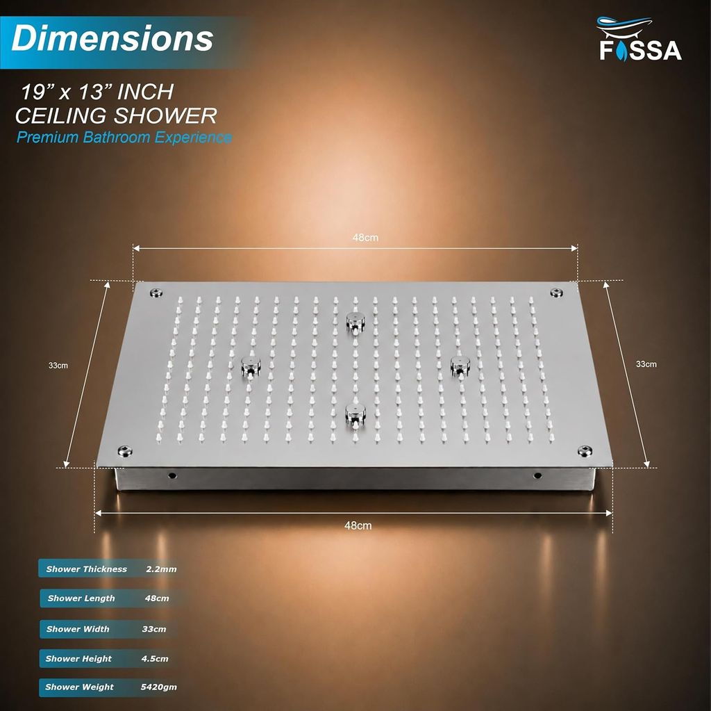 304 Stainless Steel Ceiling Overhead Shower (19 x 13 Inch) view 2