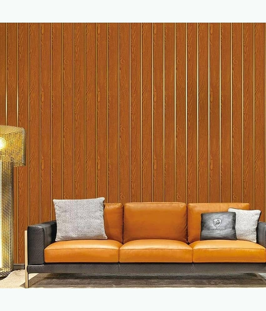 (Pack of 1) Self-Adhesive Wallpaper Waterproof Old Furniture Vinyl Stickers Wooden Door Wardrobe Desktop Vinyl Wall Papers Dark Brown Wood Gold Line (45 * 500CM) view 2