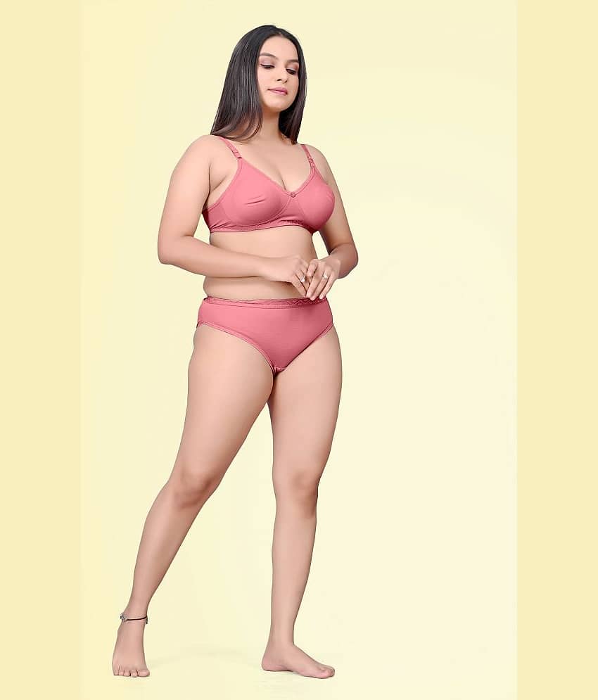 HAYA Cotton Women's Bra & Panty Set ( Pink ) Aleena Set D710 view 2