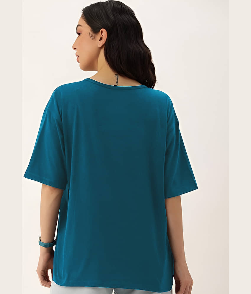 AUSK Women Cotton Printed Oversized Fit Round Neck T-Shirt ( Teal ) view 2